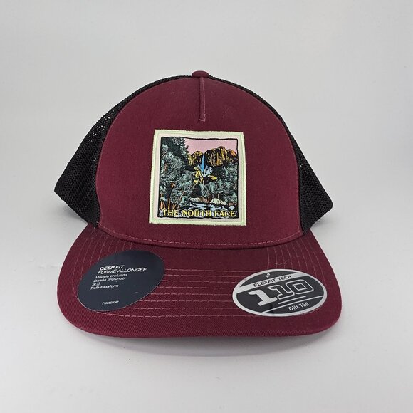 The North Face Snap Back Mens OS Burgundy Deep Fit Flexfit Tech One Ten NWT - Picture 1 of 5